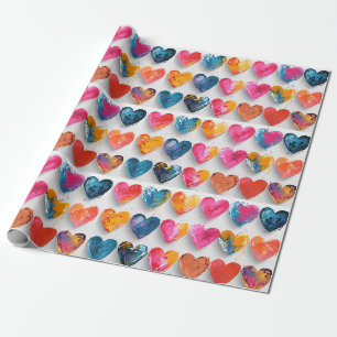 Hearts w/sketch marks and drips wrapping paper