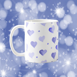 Hearts Watercolor Blue Pattern Coffee Mug