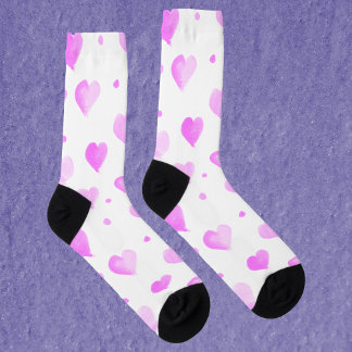 Hearts Watercolor Dots Pink Pattern Socks