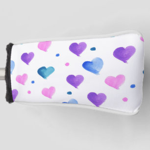 Hearts Watercolor Pattern Pink Blue Purple Golf Head Cover
