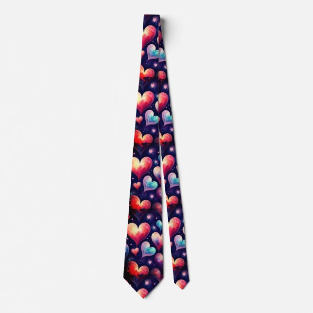 Hearts  Watercolor Valentine  Art  Tie (Front)