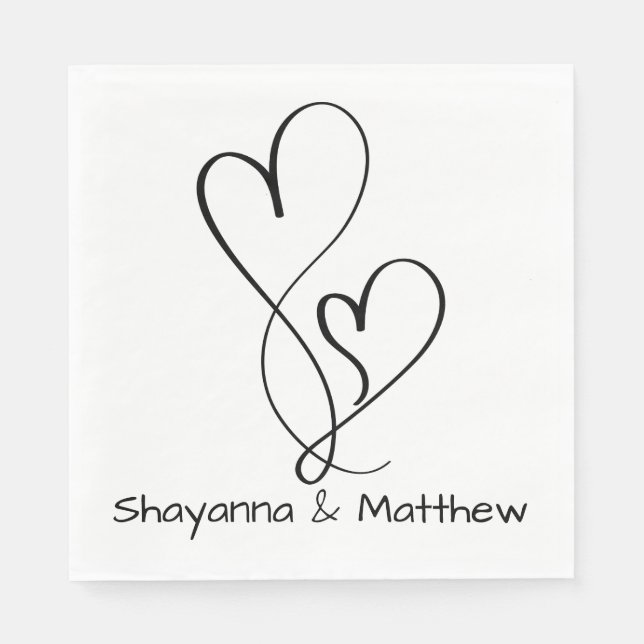 Hearts Wedding Engagement Bridal Shower Black Napkin (Front)