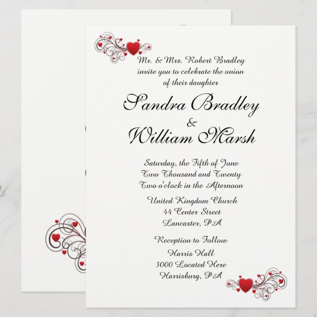 Hearts Wedding Invitation (Front/Back)