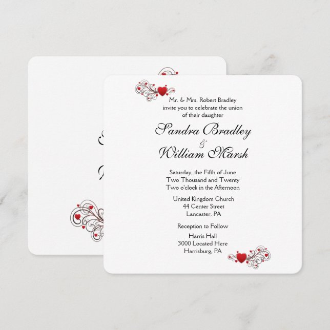 Hearts Wedding Invitation (Front/Back)