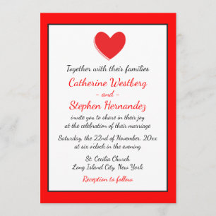 Hearts Wedding Invitation Red, Black & White
