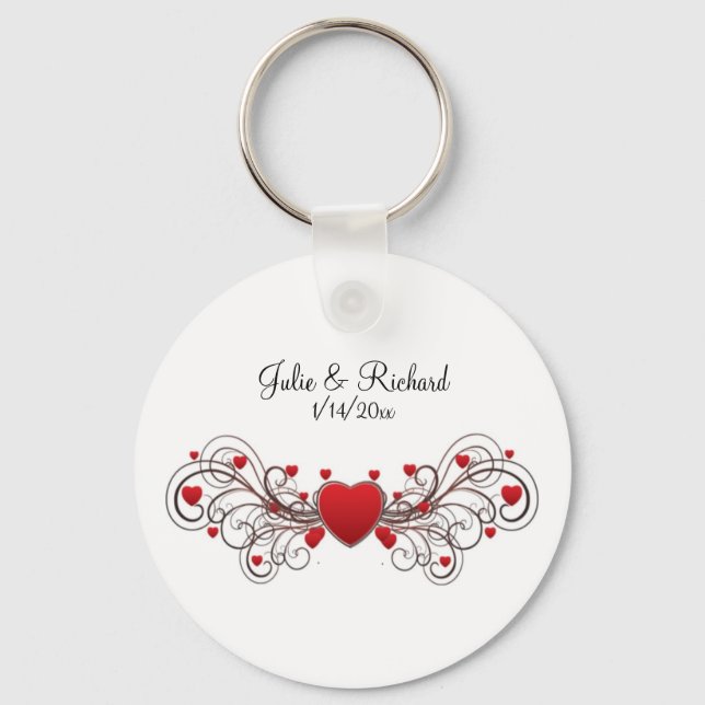 Hearts Wedding Party Gift Key Ring (Front)
