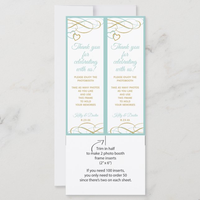 Hearts Wedding Photo Booth Frames Turquoise & Gold (Front)