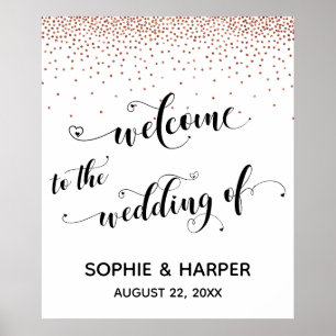 Hearts Welcome to Wedding Copper Confetti Sign
