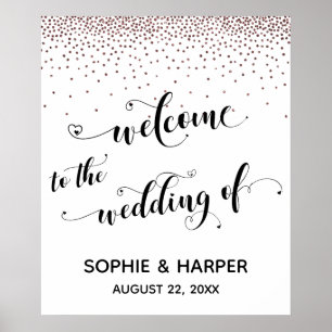 Hearts Welcome to Wedding Rose Gold Confetti Sign