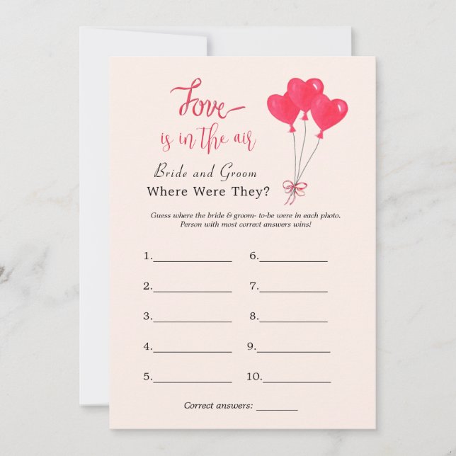 Hearts "Where were they" Bridal shower game Invitation (Front)