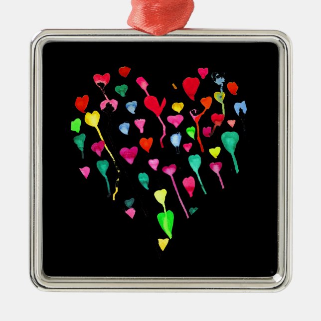 Hearts whimsical colourful rainbow heart art metal tree decoration (Front)