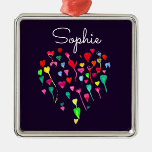 Hearts whimsical personalised name heart art metal tree decoration
