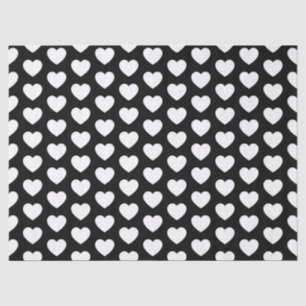Hearts, White on Black Tissue Paper