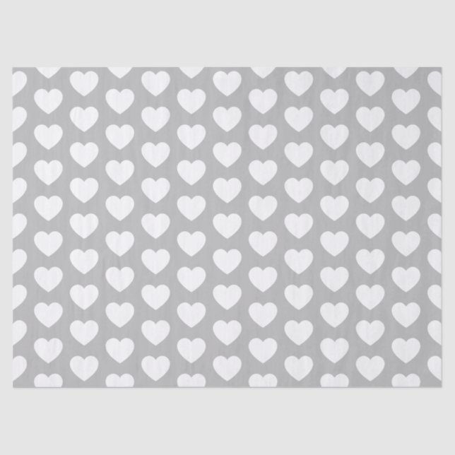 Hearts, White on Grey Tissue Paper (Front)