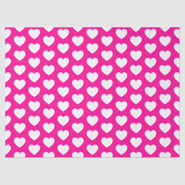Hearts, White on Hot Pink Tissue Paper (Front)