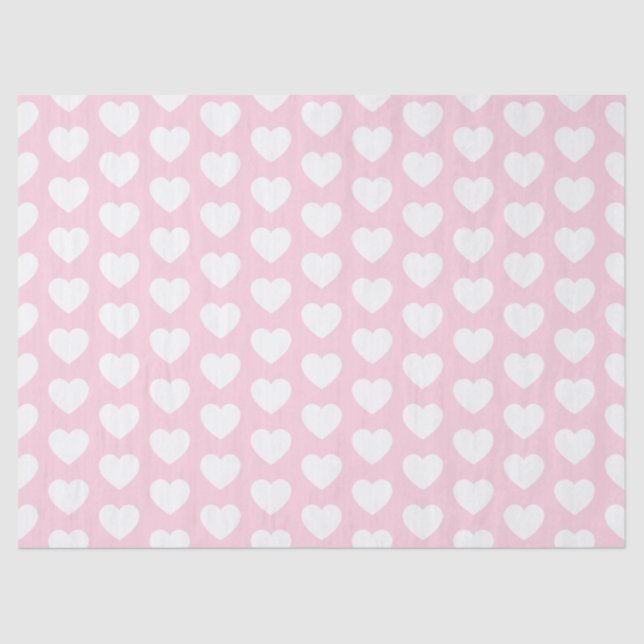 Hearts, White on Light Pink Tissue Paper (Front)