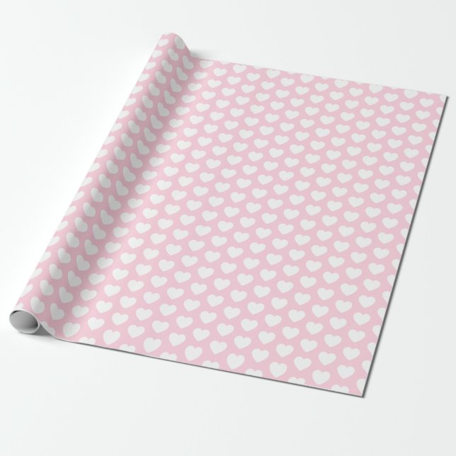Hearts, White on Light Pink Wrapping Paper (Unrolled)