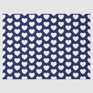 Hearts, White on Navy Blue Tissue Paper