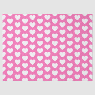 Hearts, White on Pink Tissue Paper