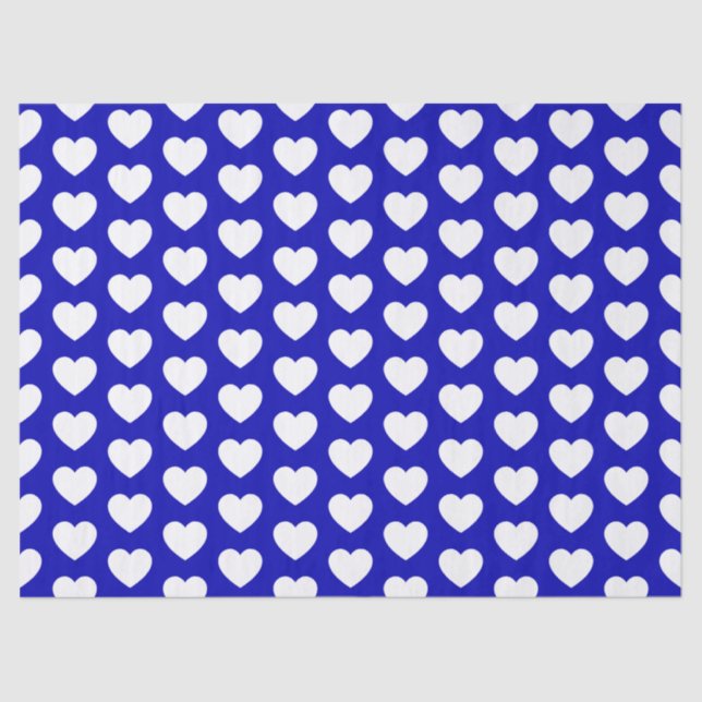 Hearts, White on Royal Blue Tissue Paper (Front)