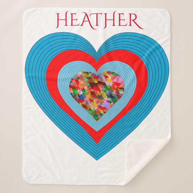 Hearts white sherpa blanket with personalised name (Front)