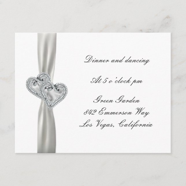 Hearts White Wedding Reception Cards (Front)
