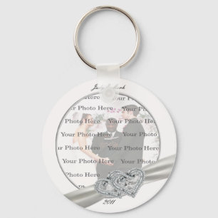 Hearts White Wedding Round KeyChain