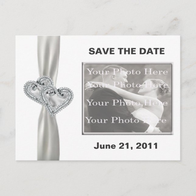 Hearts White Wedding Save The Date Postcard (Front)
