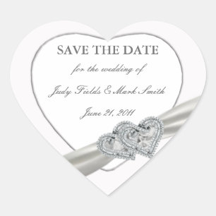 Hearts White Wedding Save The Date Stickers