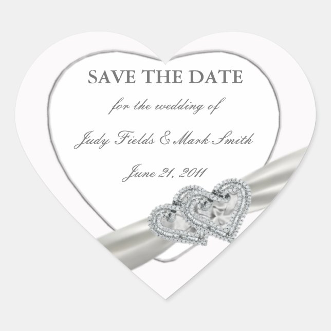 Hearts White Wedding Save The Date Stickers (Front)