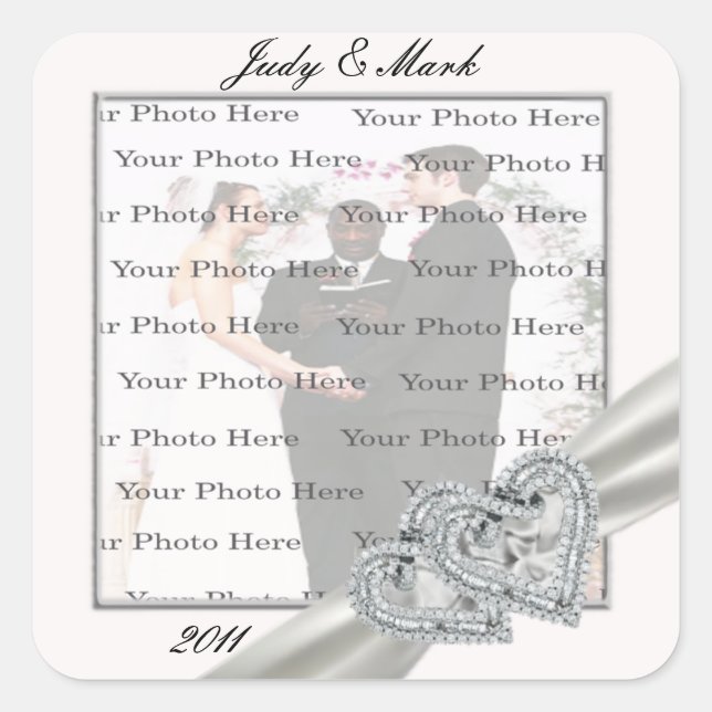Hearts White Wedding Square Stickers (Front)