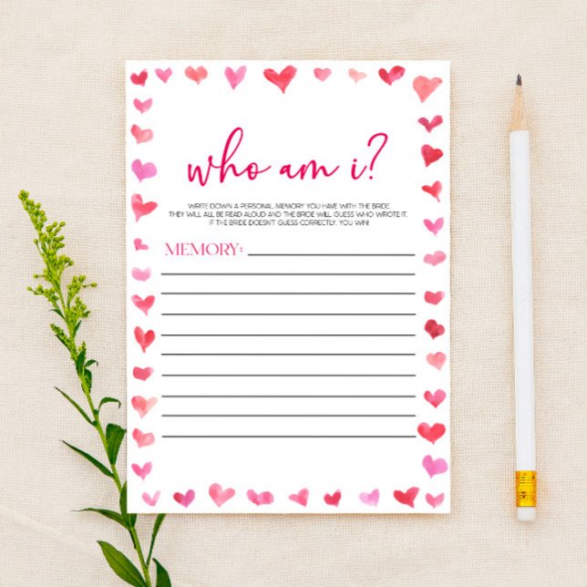 Hearts Who Am I? Bridal Shower Game  Stationery (Creator Uploaded)