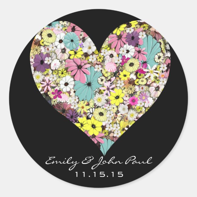 Hearts Wild Flowers Wedding Save the Date Sticker (Front)