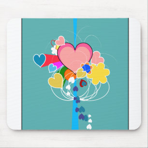 Hearts with Blue Rays Mouse Mat