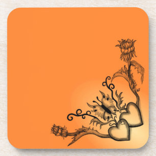 Hearts with Flowers and Butterfly in Tattoo Style Coaster