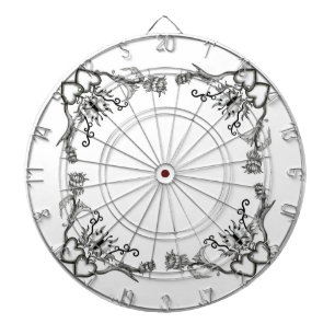 Hearts with Flowers and Butterfly in Tattoo Style Dartboard