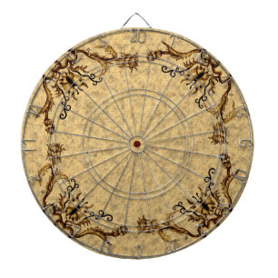 Hearts with Flowers and Butterfly in Tattoo Style Dartboard