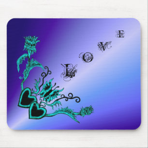 Hearts with Flowers and Butterfly in Tattoo Style Mouse Mat