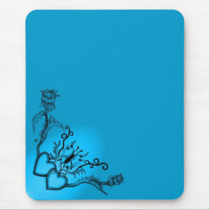 Hearts with Flowers and Butterfly in Tattoo Style Mouse Mat