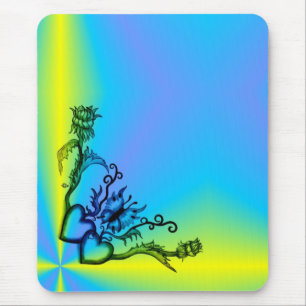 Hearts with Flowers and Butterfly in Tattoo Style Mouse Mat