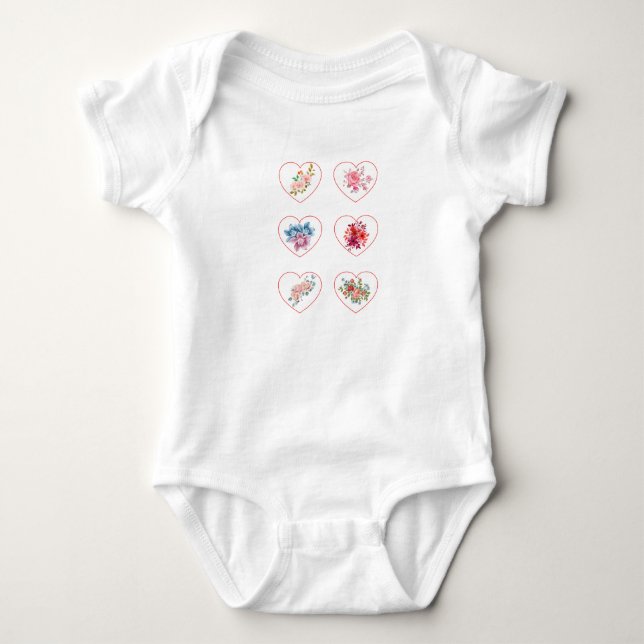 Hearts with flowers baby bodysuit (Front)