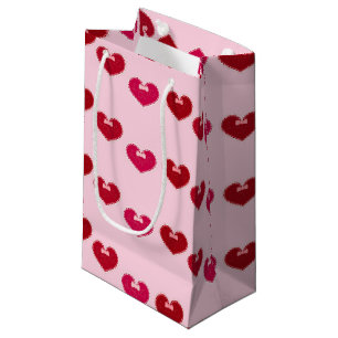 Hearts with laces on pink small gift bag