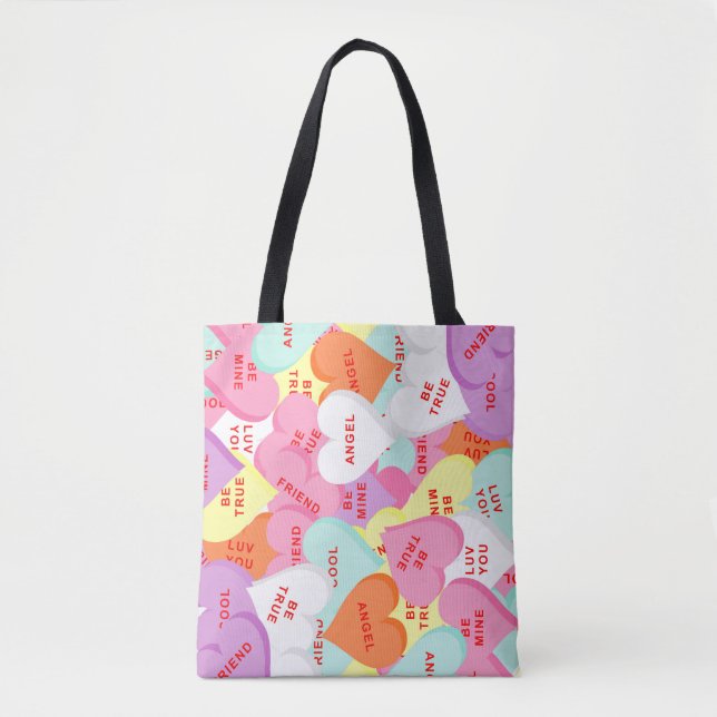 Hearts with Sayings Valentine's Day Tote Bag (Front)