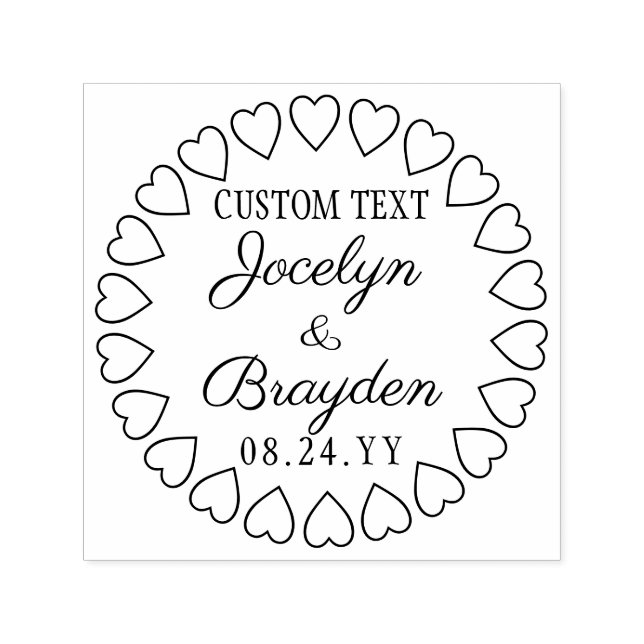 Hearts Wreath Wedding Thank You or Save the Date Self-inking Stamp (Design)