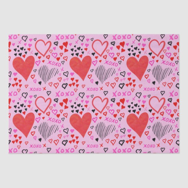 Hearts, XOXO Pink Pattern  Tissue Paper (Front)
