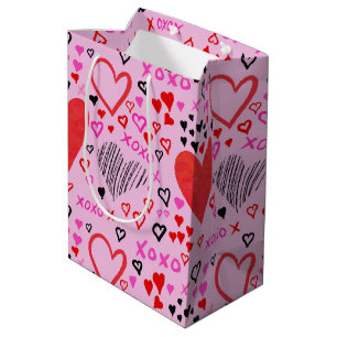Hearts, XOXO Pink Pattern Wrapping Paper Medium Gift Bag