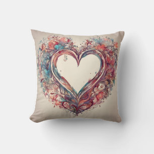 Heartstrings- watercolor heart painting  cushion