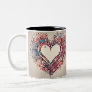 Heartstrings- watercolor heart painting  Two-Tone coffee mug