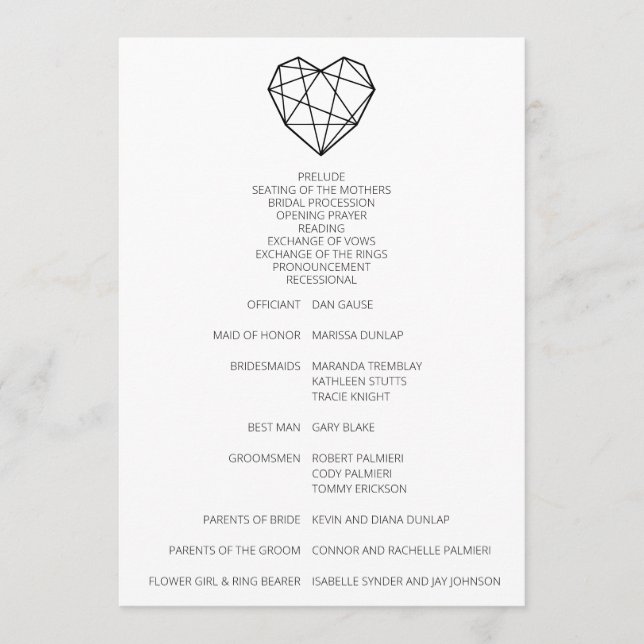 Heartstrings Wedding Program Programme (Front)