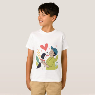 Heartwarming Boy Hugging Dog T-Shirt
